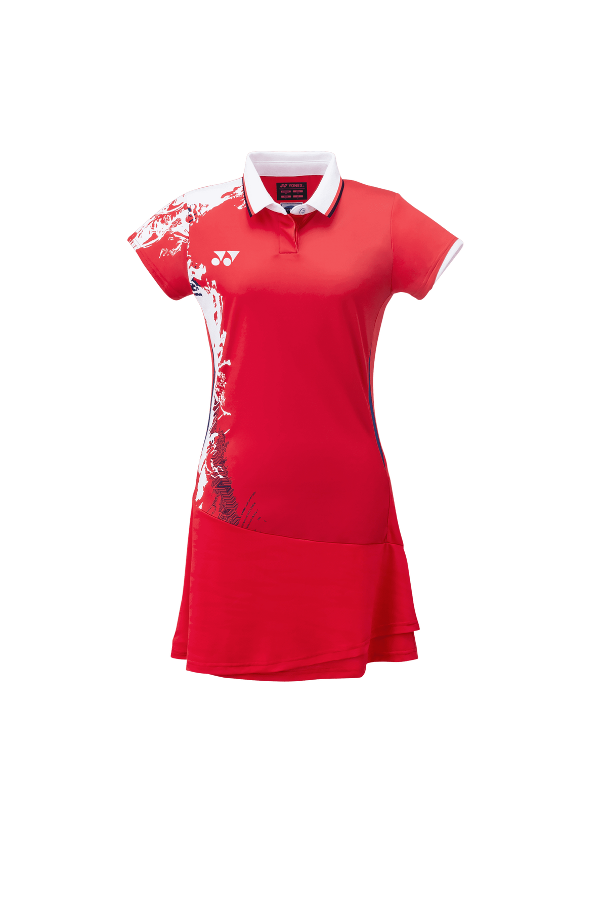 Yonex 20680EX women's badminton dress in red with white graphic, front view