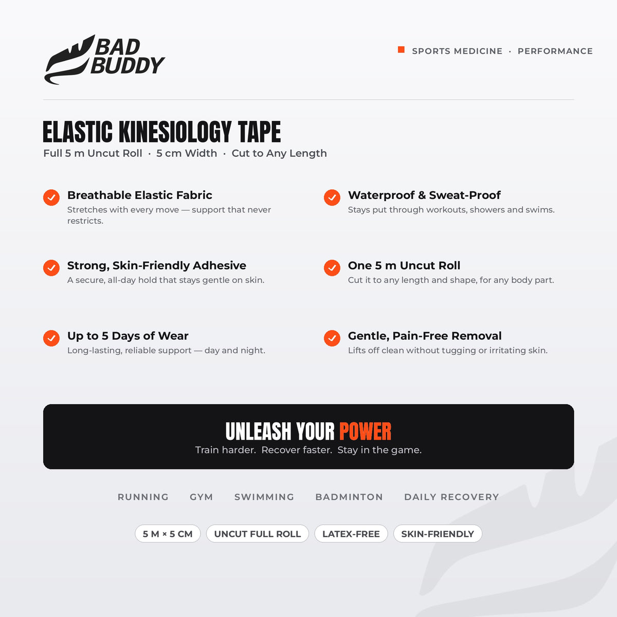 BadBuddy Pro Kinesiology Tape – Breathable Athletic Sports Tape (2in × 16.4ft)