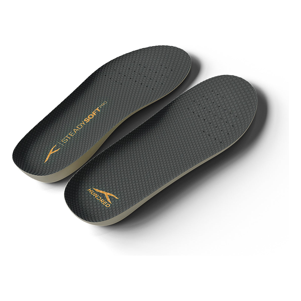 Hundred Steady Soft Pro badminton shoe insole pair, dark grey with orange logo