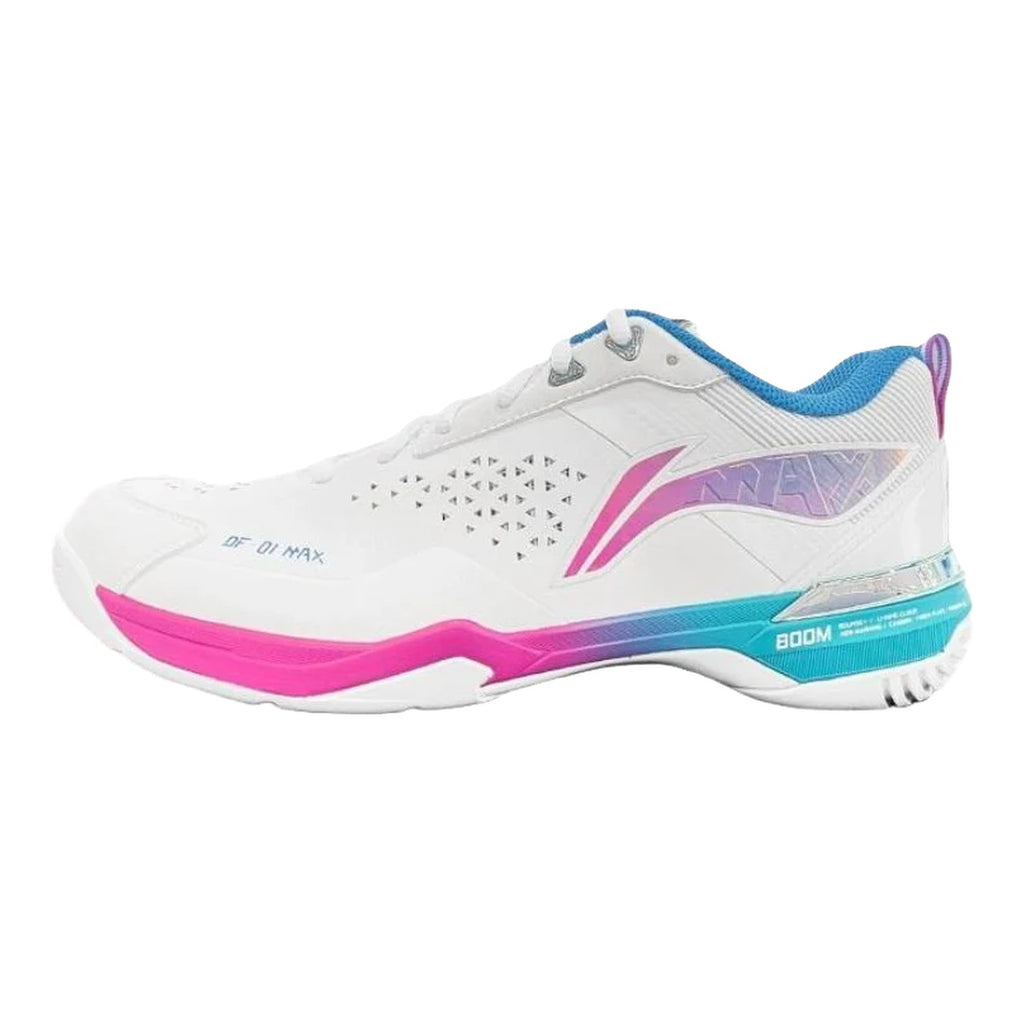 Li-Ning Blade DF-01 Max China Masters badminton shoes, white pink and blue, side view