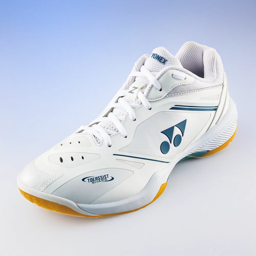 Yonex Power Cushion 65 Z4 white badminton shoe, front angled view showing Toe Assist Shape