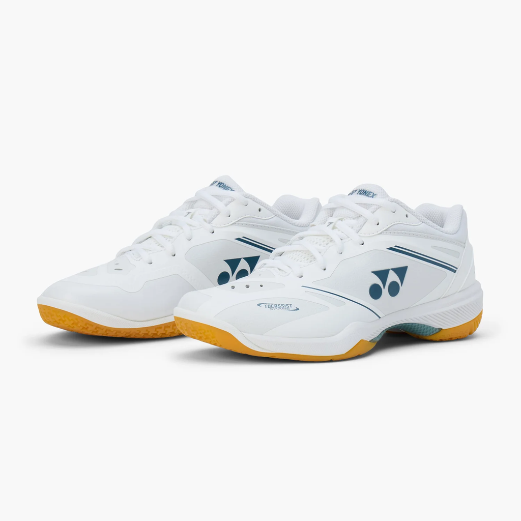 Yonex Power Cushion 65 Z4 men's badminton shoe in white, pair front three-quarter view