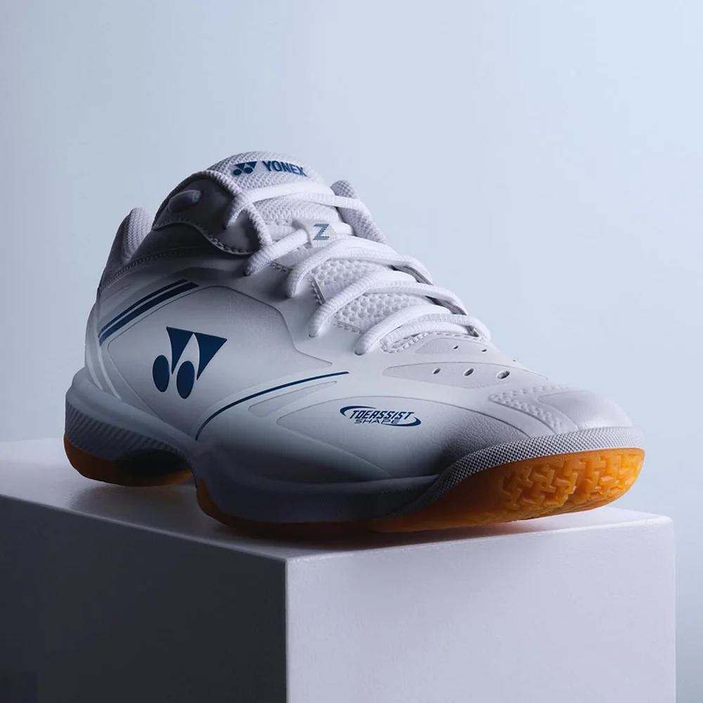 Yonex Power Cushion 65 Z4 white badminton shoe, angled studio shot
